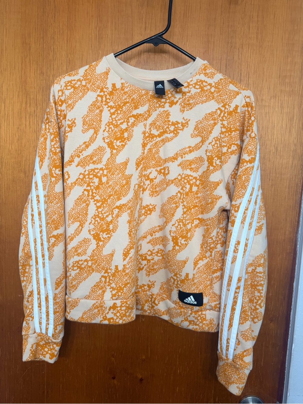 Adidas Women Orange Pattern Crewneck Sweater